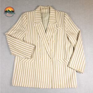 Kentucky Derby Blazer Linen Blend Wide Lapel Preppy Stripes Tan White Size 18
